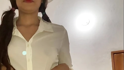 Teen goes into her stepfather's room to show him her small tits.